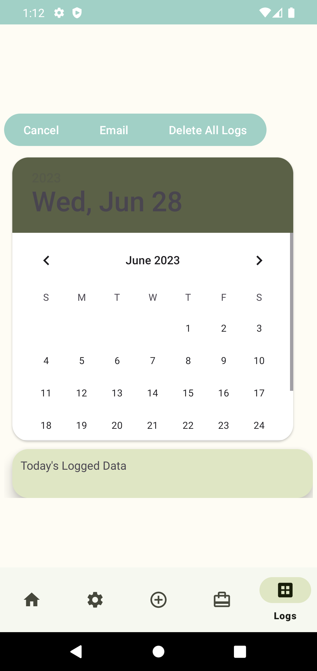 logs screen
