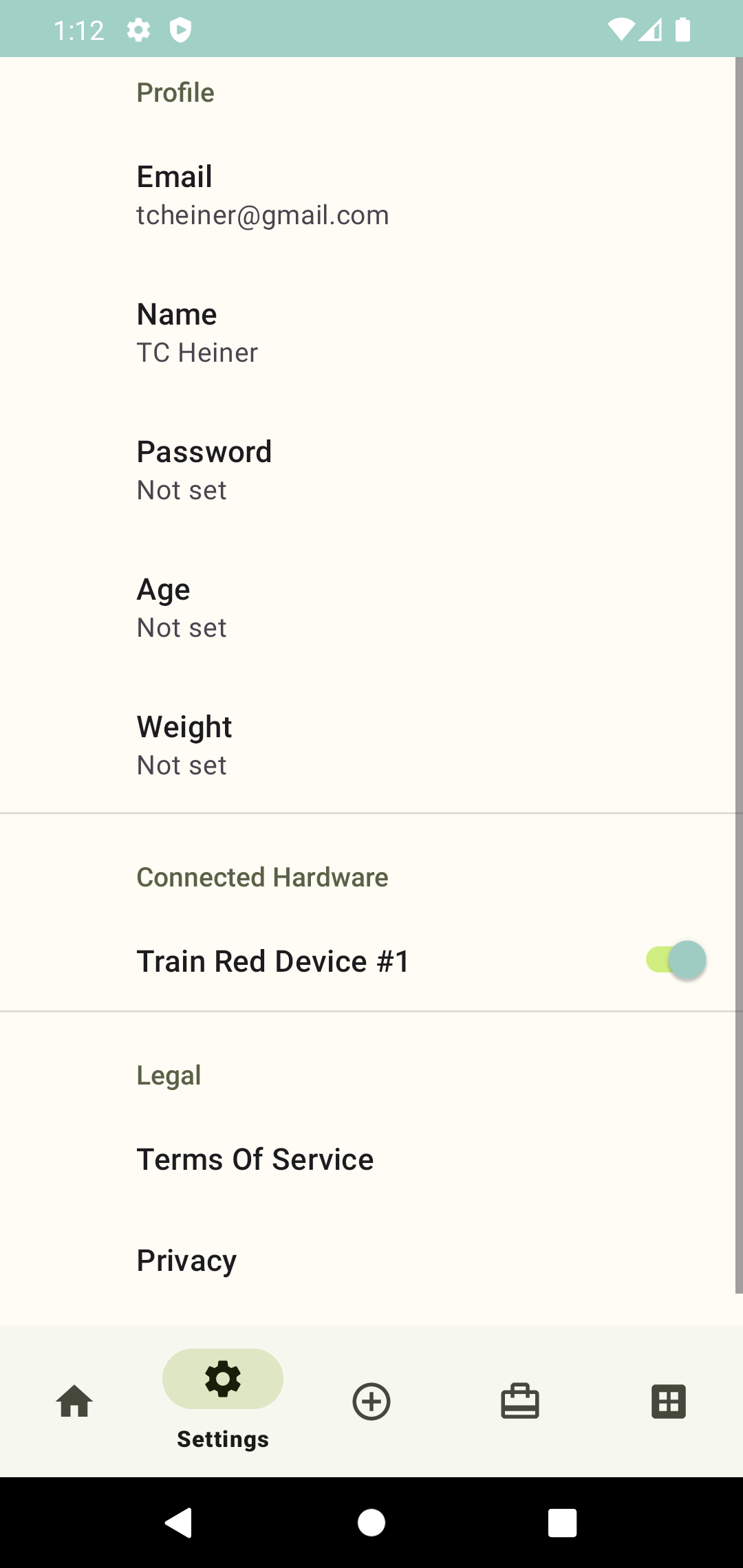 settings screen